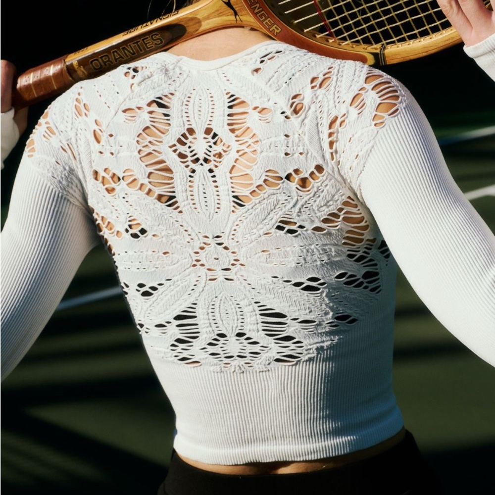 NWT Free People Movement Happiness Runs Floral Long Sleeve Ivory XS/S